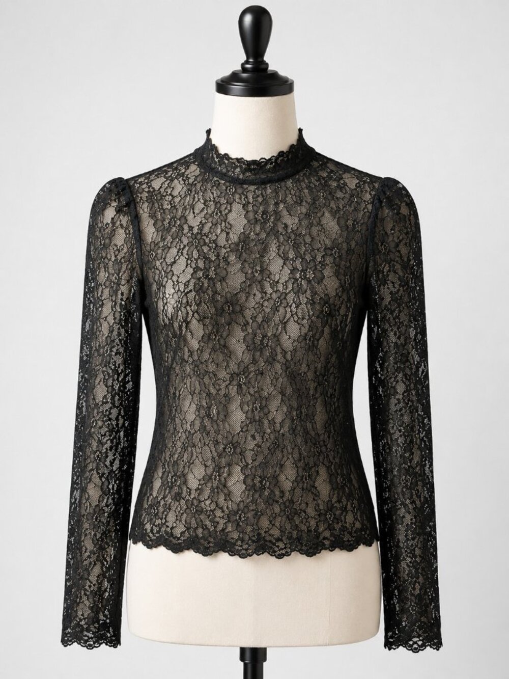 Intimately Free People Black Sheer Lace Mock Neck Long Sleeve Top M Goth